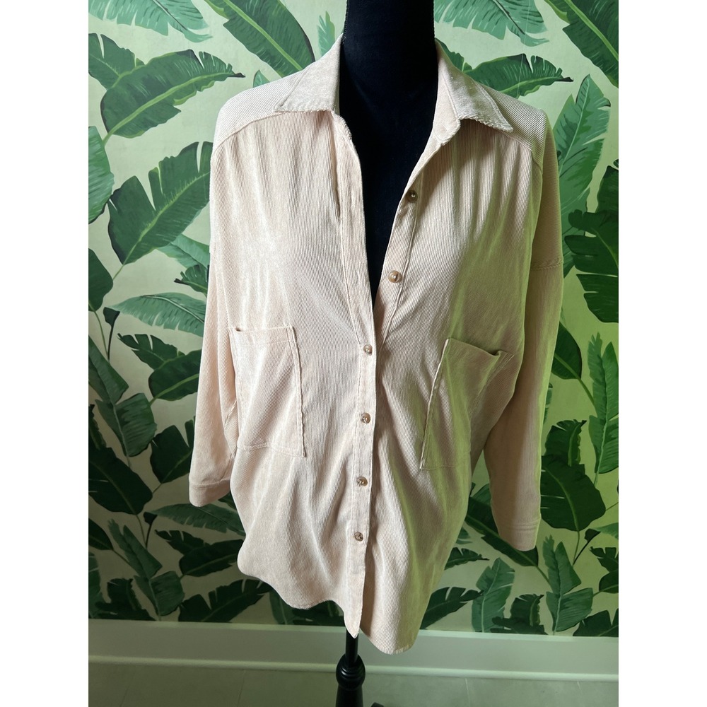 Flawless Corduroy Button Down Shirt Women Size M Beige
